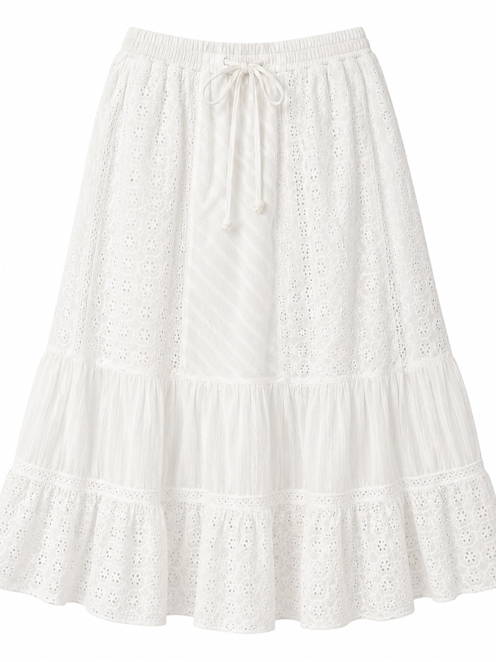 Women’s White Eyelet Tiered Midi Skirt